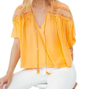 FREE PEOPLE Market Tee Carrot Ginger Orange Embroidered Boho Crop Top Medium NEW